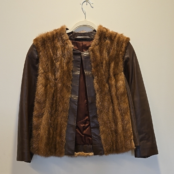 Source Unknown Jackets & Blazers - Brown Faux Fur and Leather Women's Jacket
